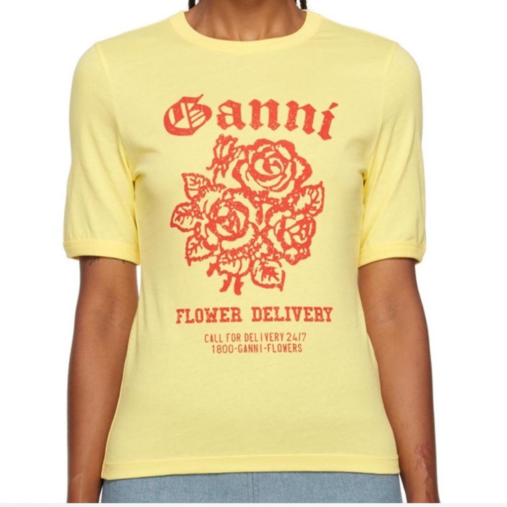 Ganni Yellow Graphic Women's Top